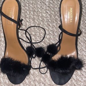 Aquazurra Pom Pom Sandal Heels with REAL fur